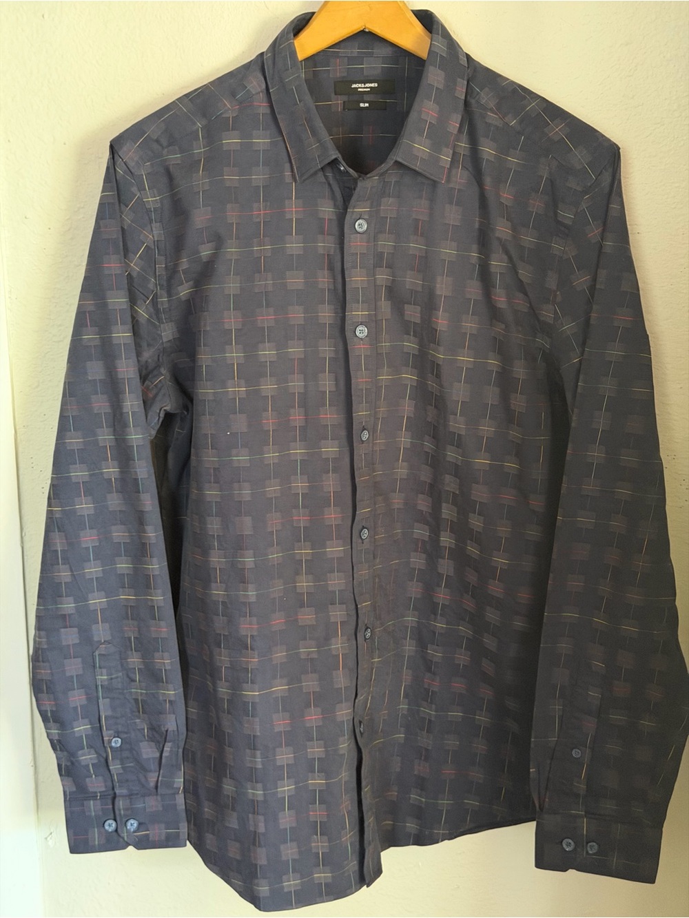 Jack & Jones Dark Blue Slim Fit Long Sleeve Button Shirt Men L
